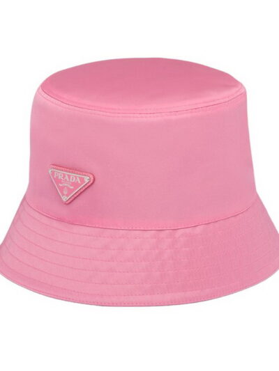 Prada Triangle Logo Nylon Bucket Womens Hat Pink