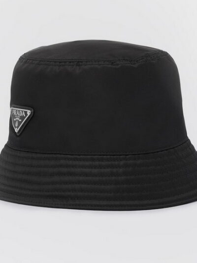 Prada Triangle Logo Nylon Bucket Womens Hat Black