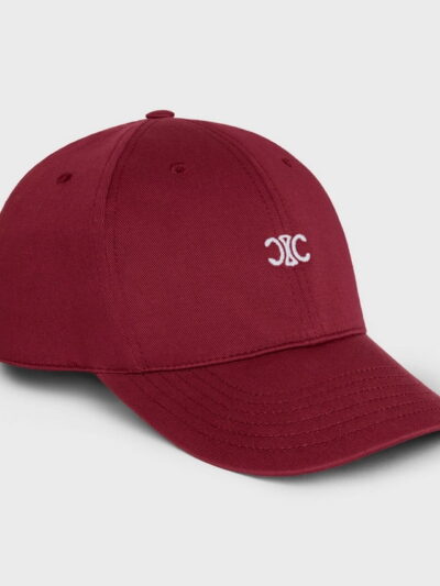 Celine Triomphe Embroidered Cotton Baseball Cap Red