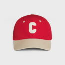 Celine Initial C Logo Baseball Cap Cotton Red /Beige