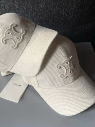 Celine Triomphe Patch Baseball Cap in Corduroy Cream
