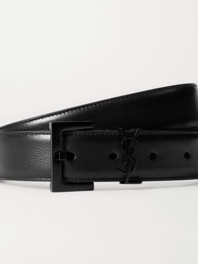 Saint Laurent Ysl Logo Black Leather Belt
