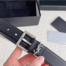 Saint Laurent Ysl Logo Silver Black Leather Belt