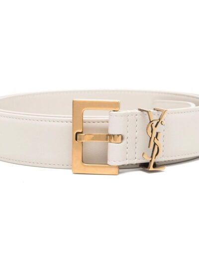 Saint Laurent Ysl Logo off-White Leather Belt