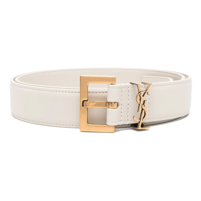 Saint Laurent Ysl Logo off-White Leather Belt