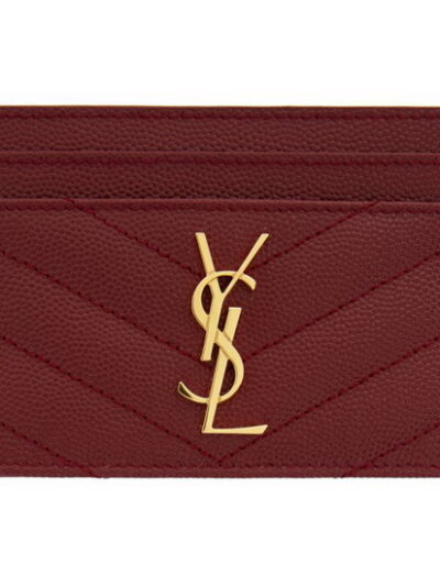 Women's Saint Laurent YSL Monogram Quilted Burgundy Cardholder